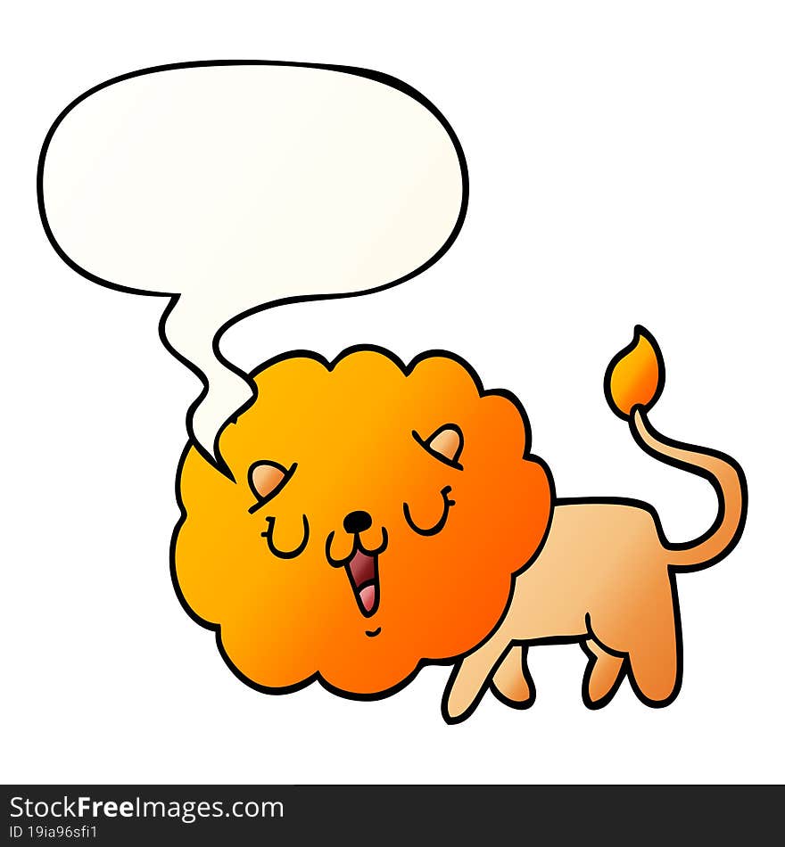 Cute Cartoon Lion And Speech Bubble In Smooth Gradient Style