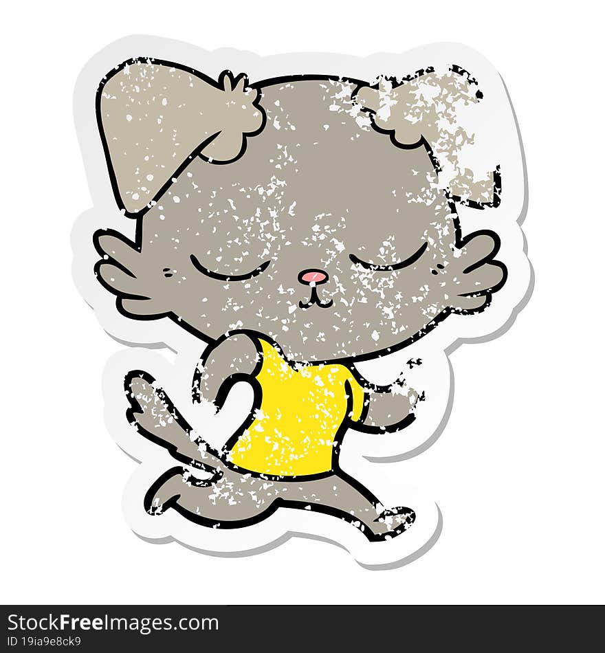 Distressed Sticker Of A Cute Cartoon Dog Running