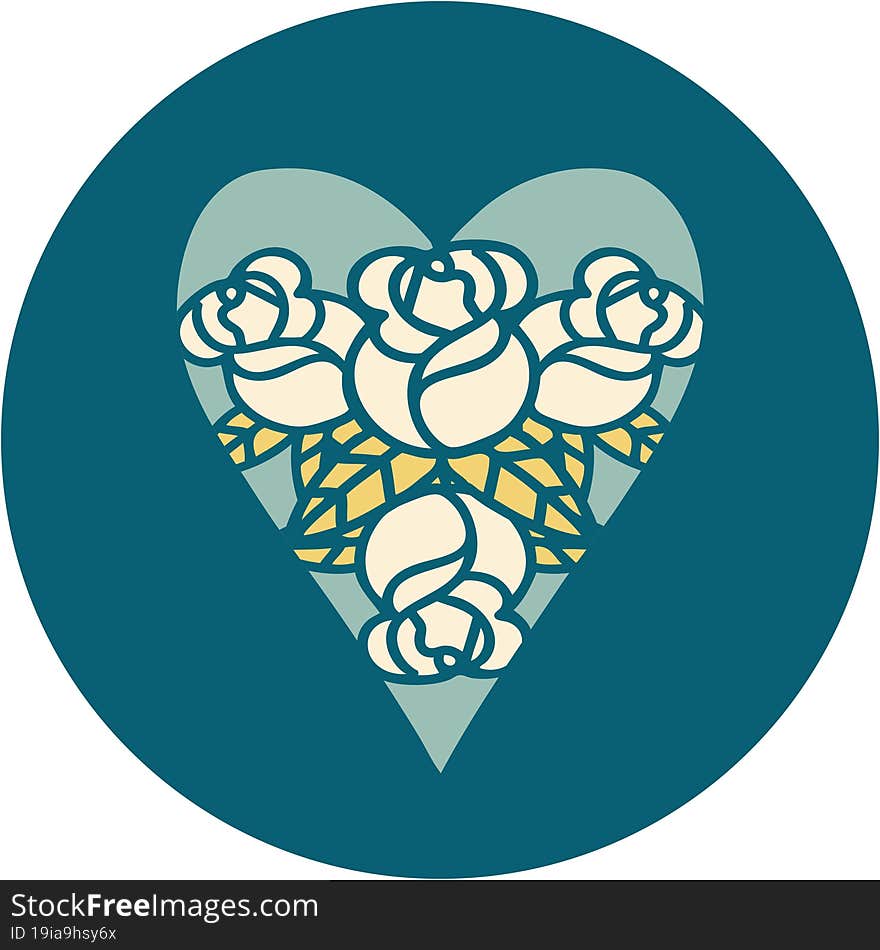 Tattoo Style Icon Of A Heart And Flowers