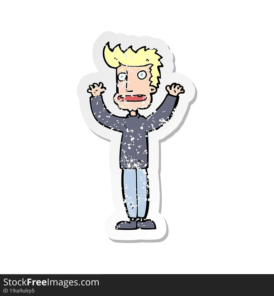 retro distressed sticker of a cartoon stressed man