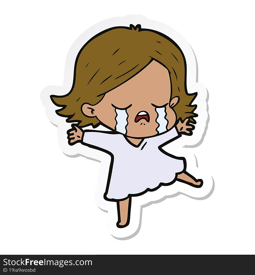 sticker of a cartoon girl crying