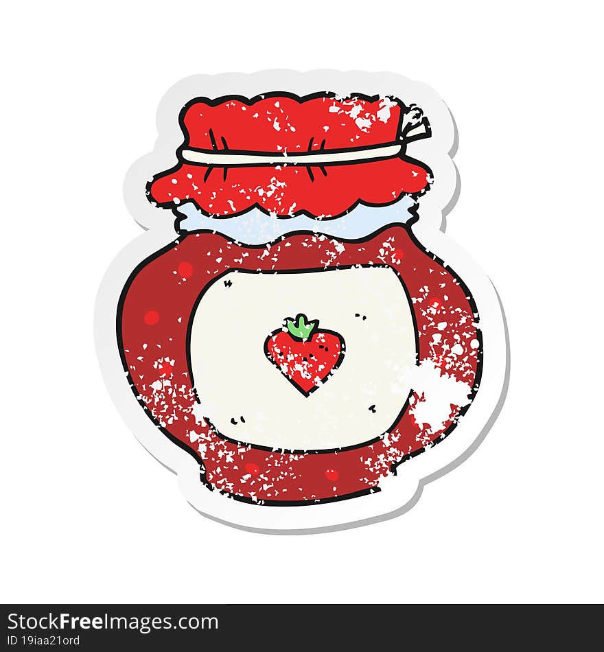 Retro Distressed Sticker Of A Cartoon Jam Jar