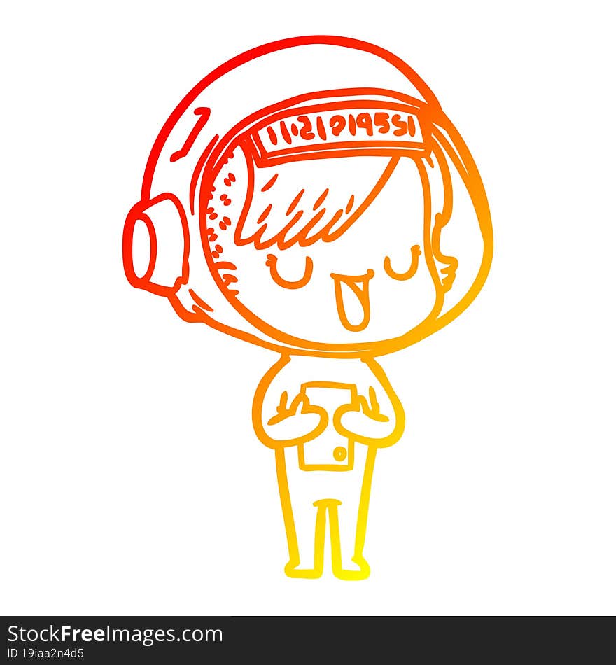 warm gradient line drawing of a cartoon astronaut woman