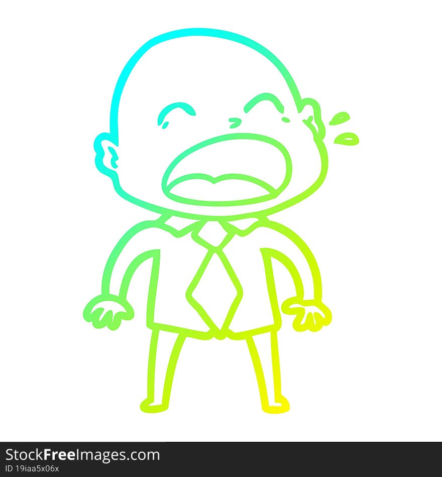 cold gradient line drawing cartoon shouting bald man