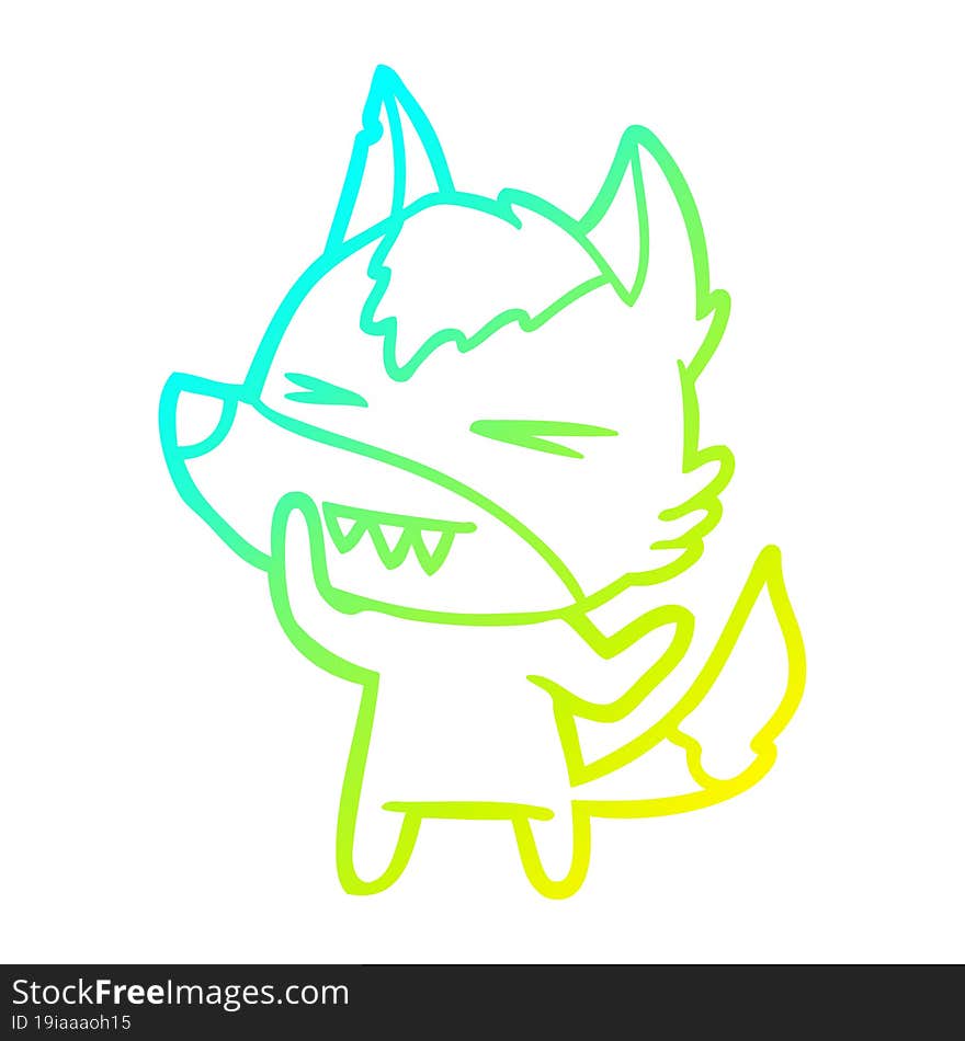 Cold Gradient Line Drawing Angry Wolf Cartoon