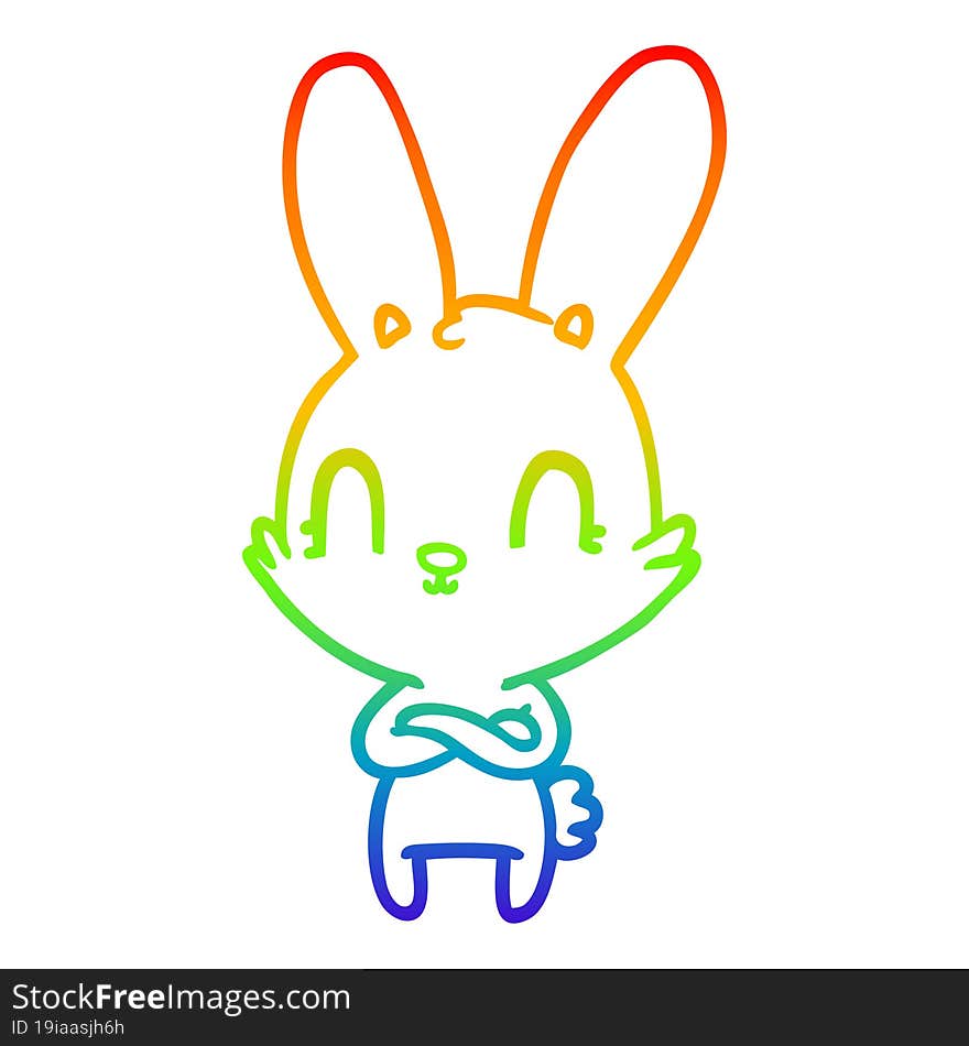 Rainbow Gradient Line Drawing Cute Cartoon Rabbit