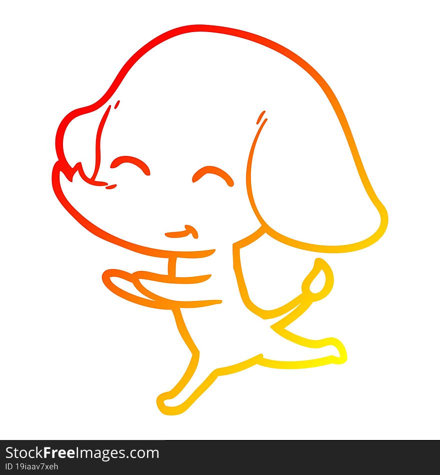 warm gradient line drawing cute cartoon elephant running