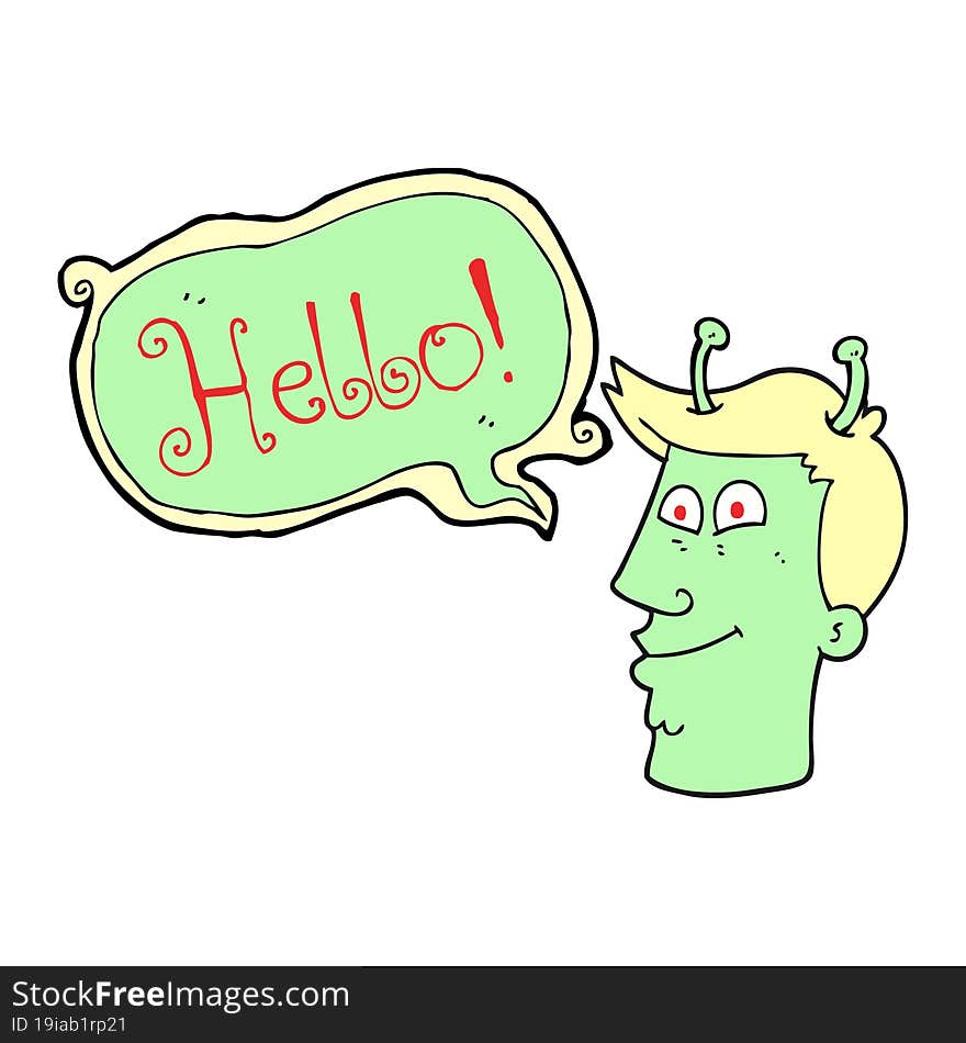 freehand drawn speech bubble cartoon alien man