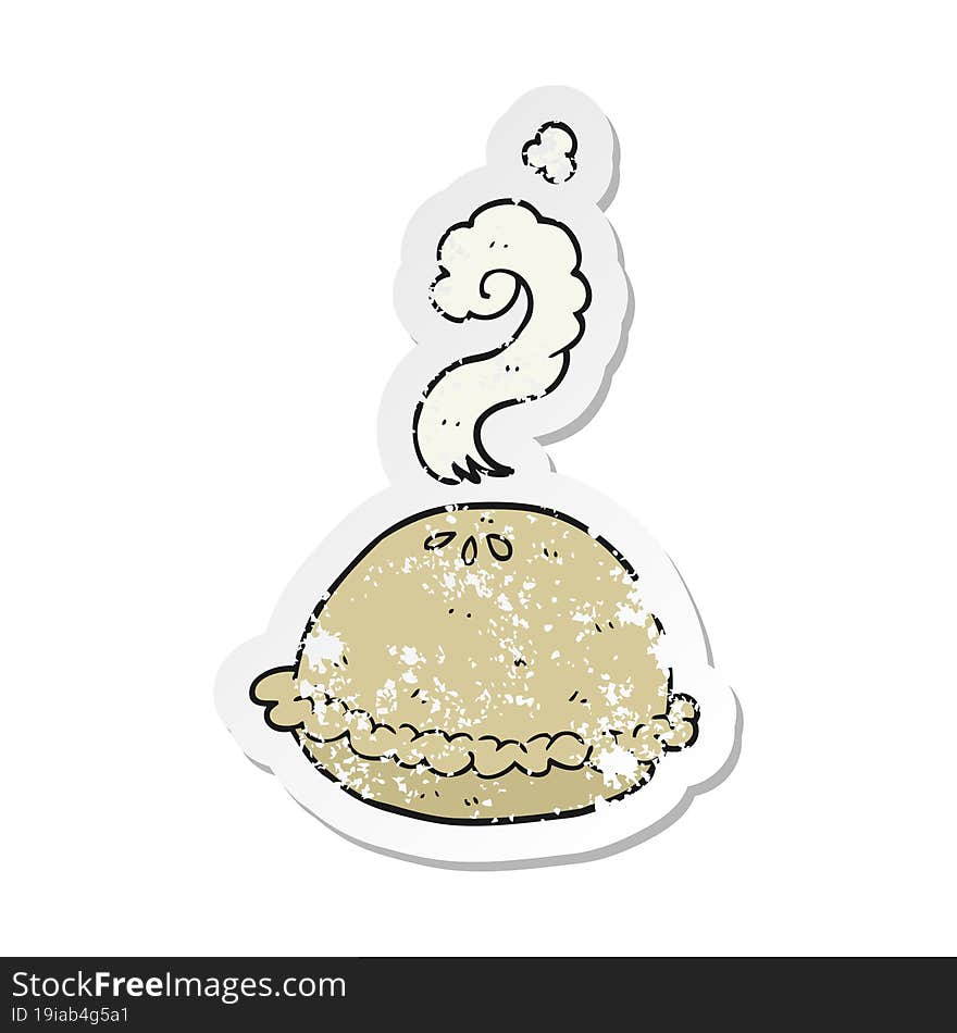 retro distressed sticker of a cartoon hot pie