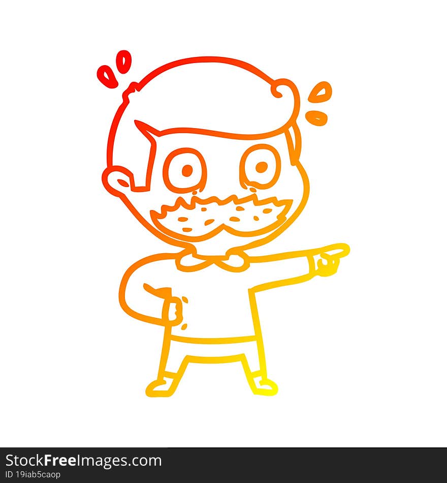 warm gradient line drawing cartoon man with mustache shocked