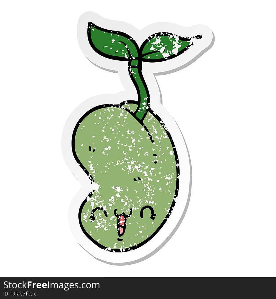 distressed sticker of a cute cartoon seed sprouting