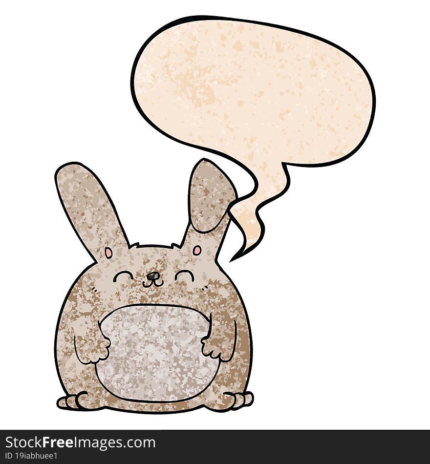 Cartoon Rabbit And Speech Bubble In Retro Texture Style