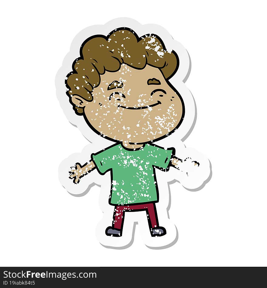 Distressed Sticker Of A Cartoon Friendly Man