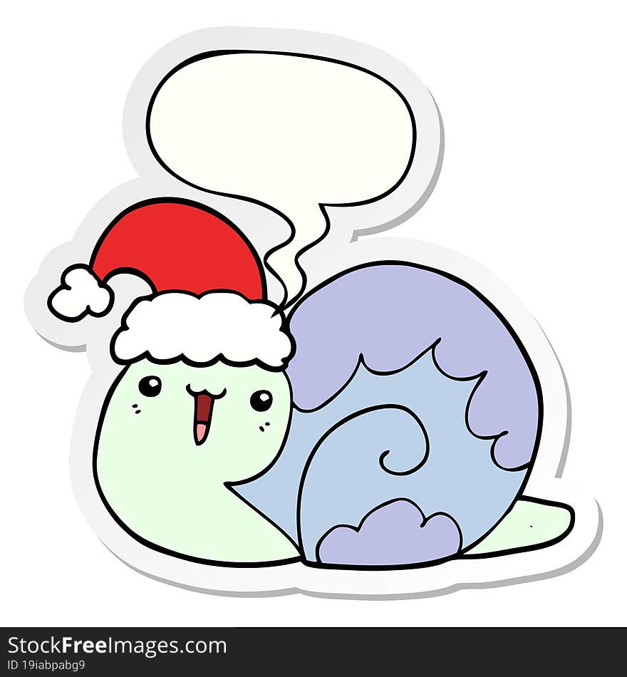 cute cartoon christmas snail and speech bubble sticker