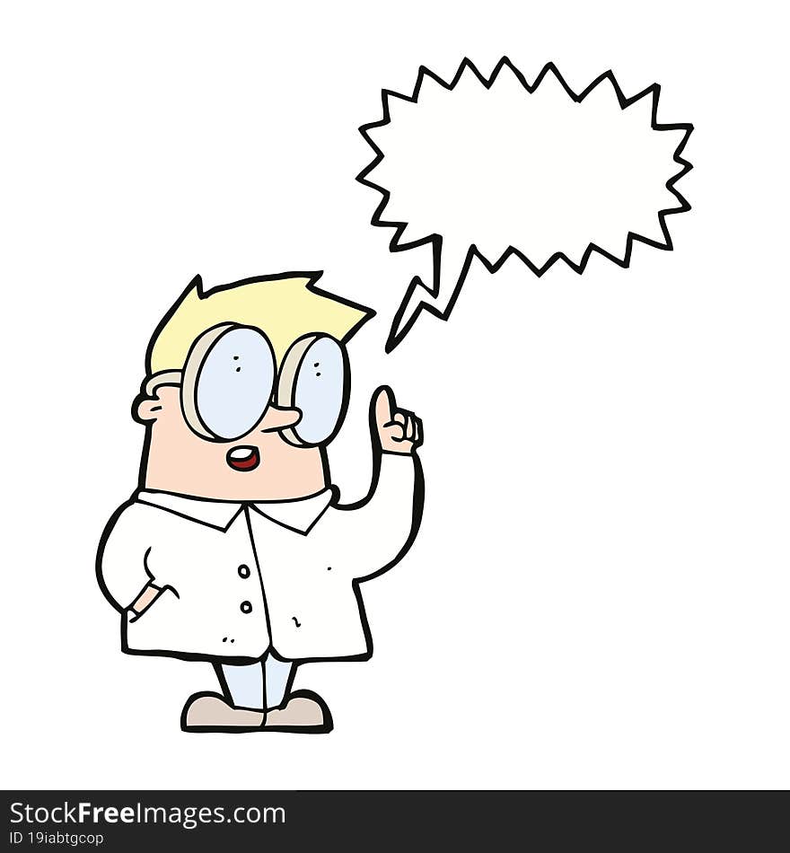 cartoon scientist with speech bubble