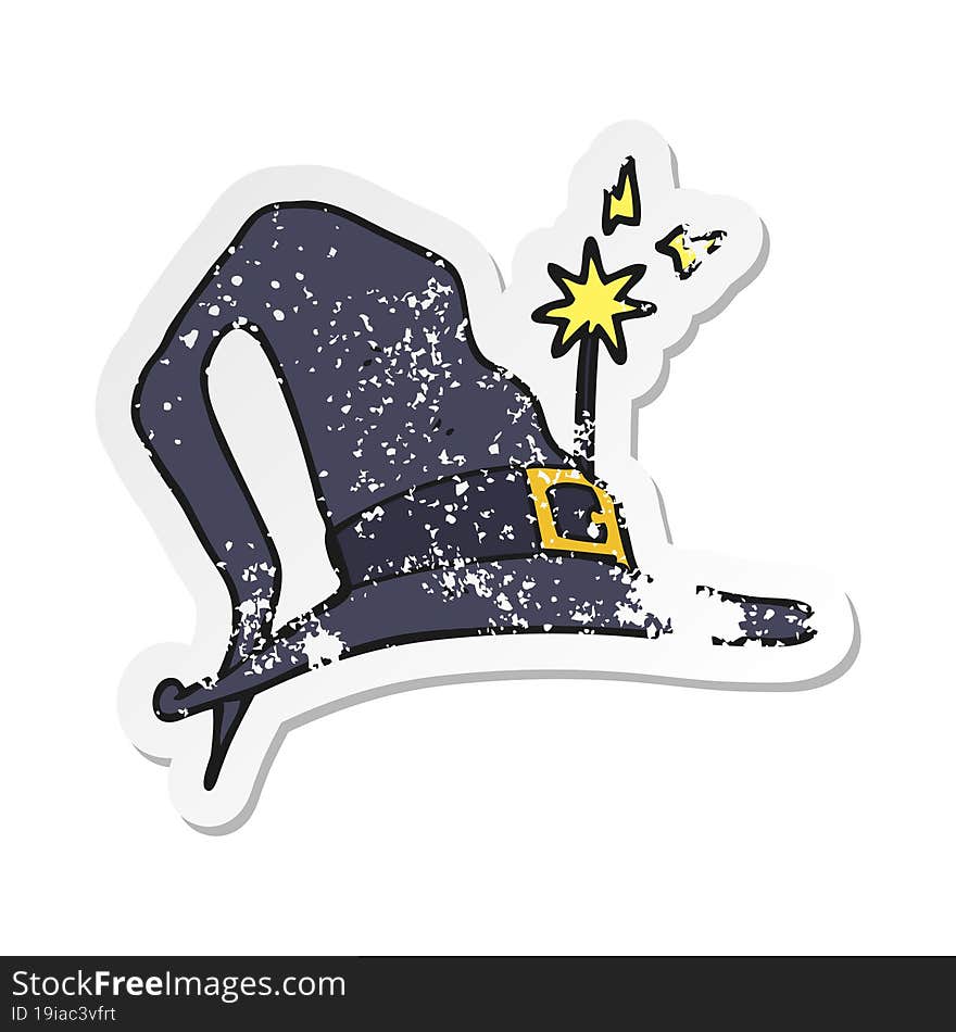 retro distressed sticker of a cartoon witch hat