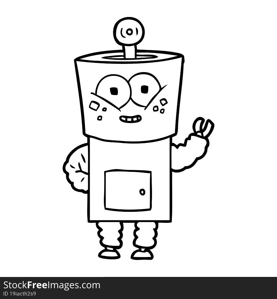 happy cartoon robot waving hello. happy cartoon robot waving hello