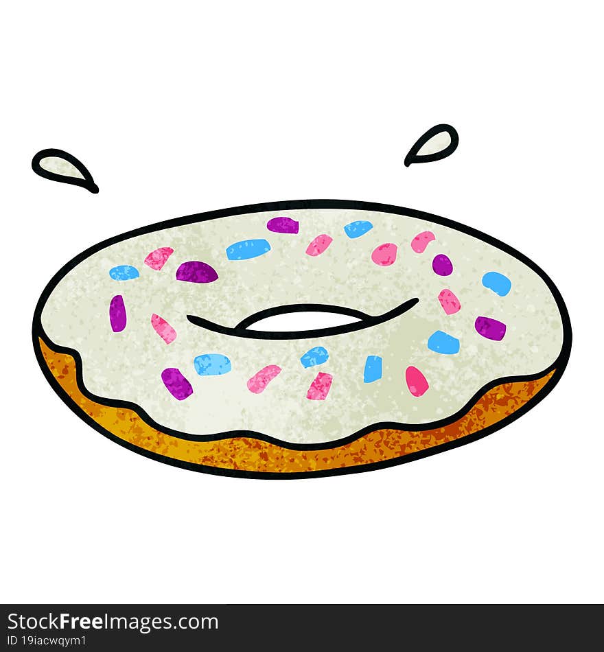 textured cartoon doodle of an iced ring donut