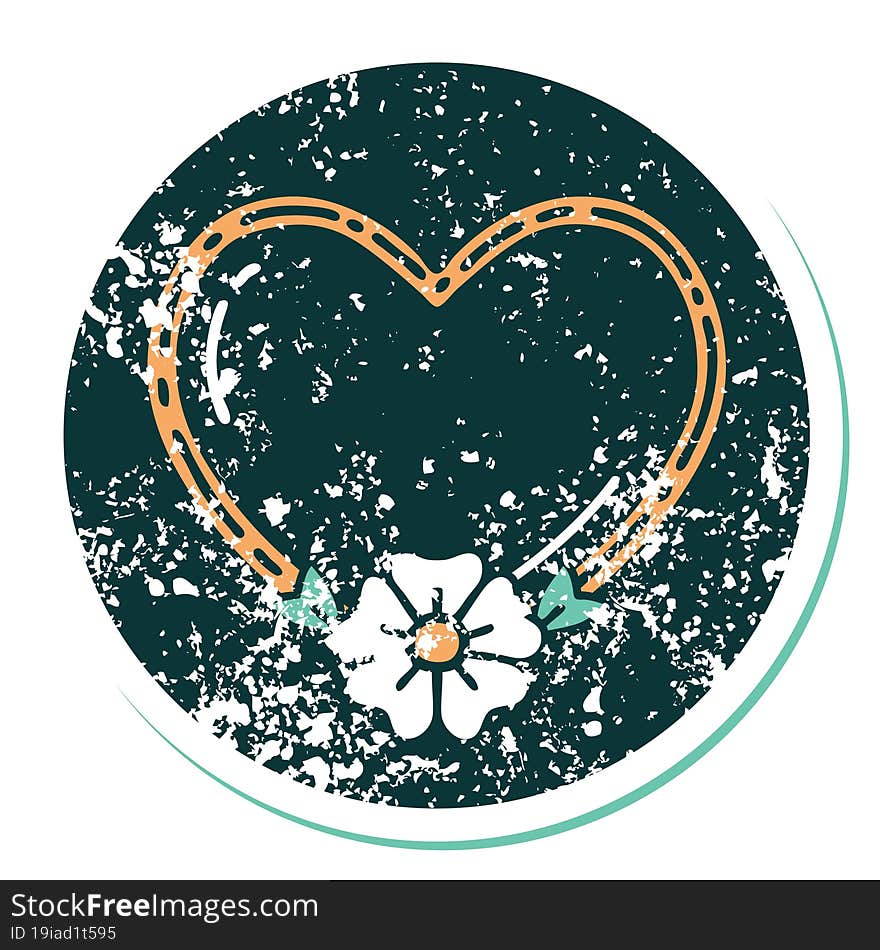 distressed sticker tattoo style icon of a heart and flower