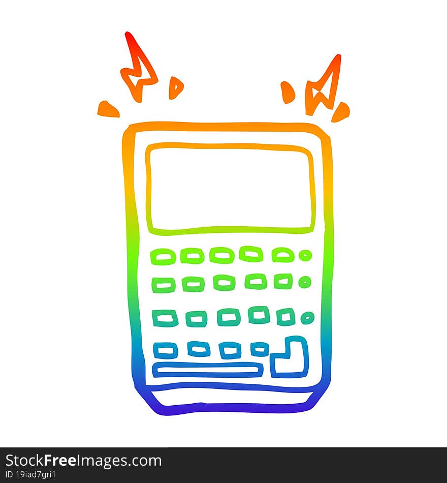 rainbow gradient line drawing of a cartoon calculator