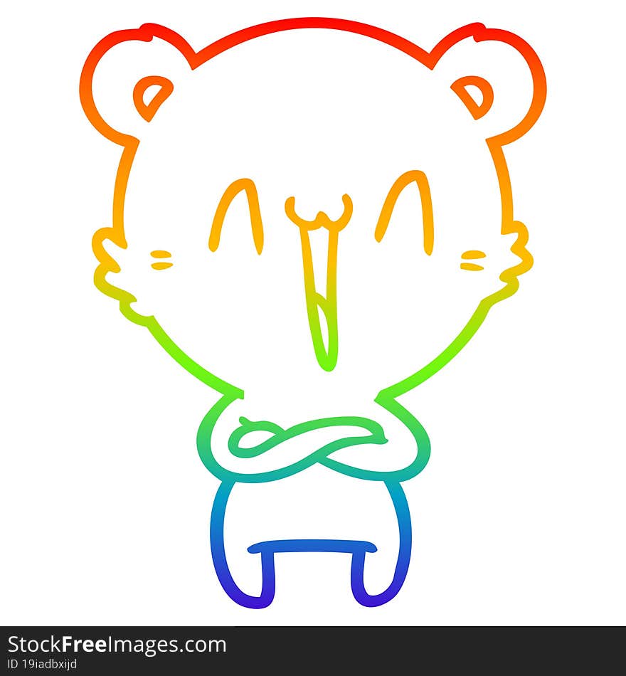 Rainbow Gradient Line Drawing Happy Polar Bear Cartoon