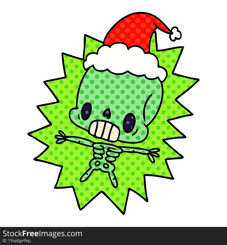 hand drawn christmas cartoon of kawaii skeleton