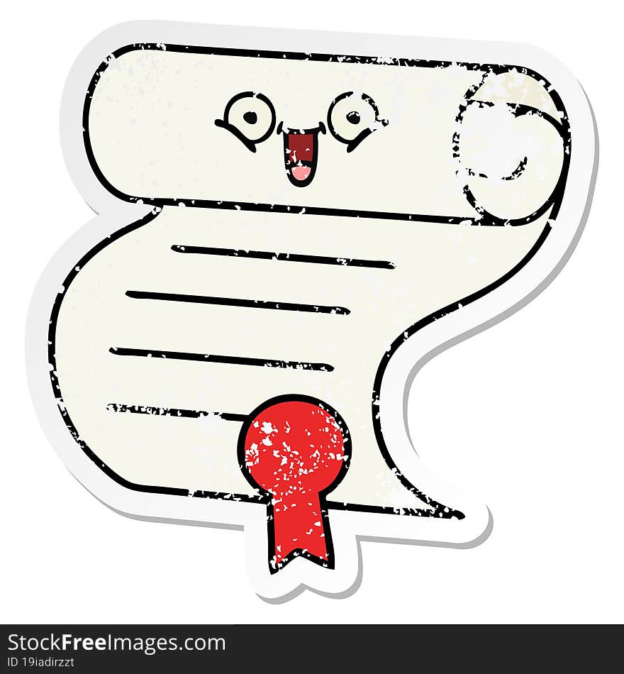 distressed sticker of a cute cartoon contract