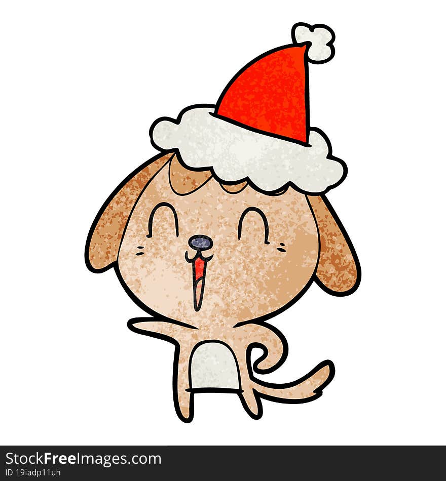 cute textured cartoon of a dog wearing santa hat