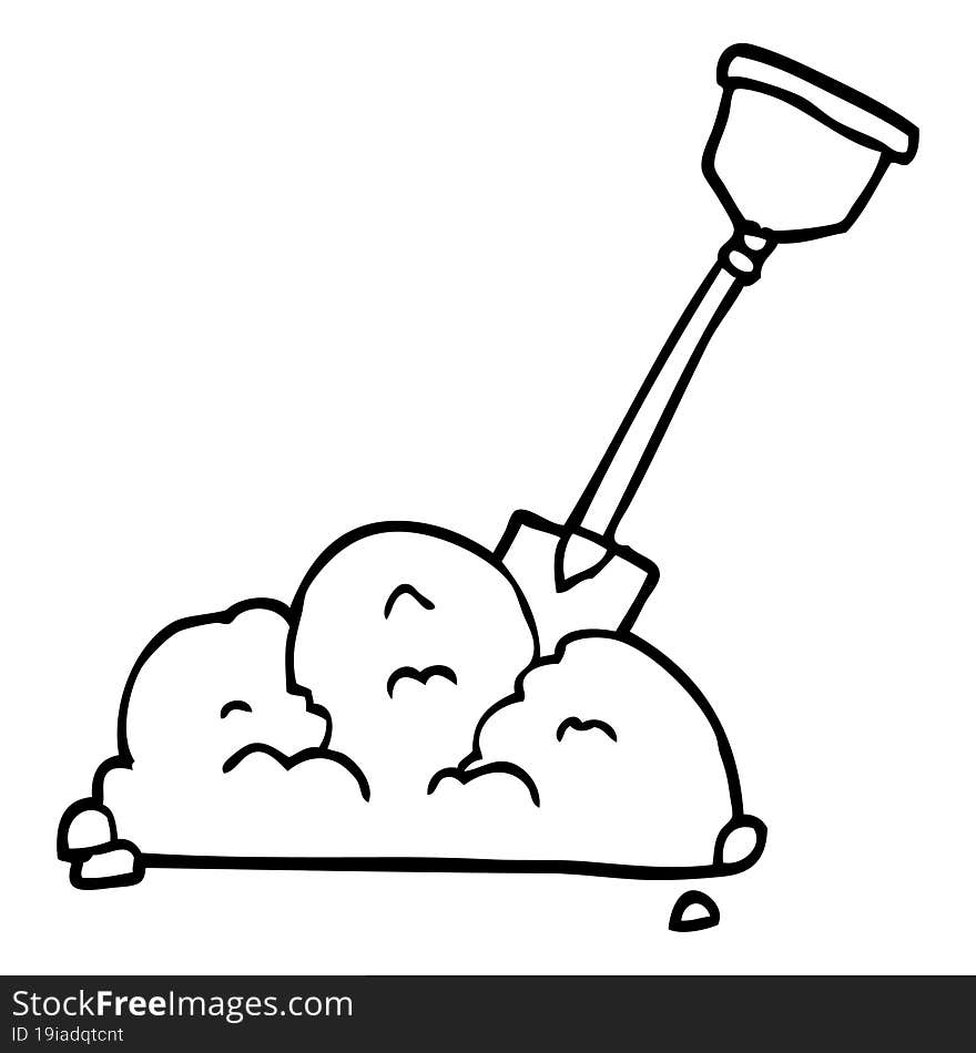 line drawing cartoon shovel in dirt