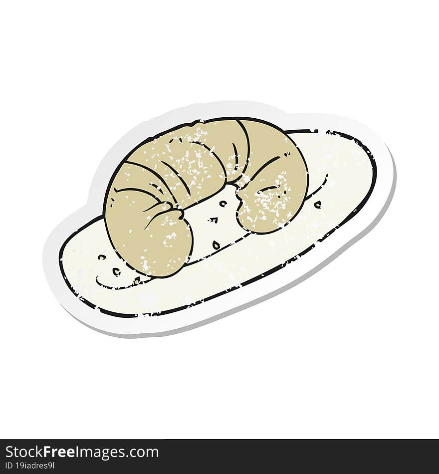 Retro Distressed Sticker Of A Cartoon Croissant