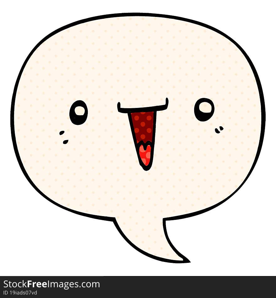 cute cartoon face and speech bubble in comic book style