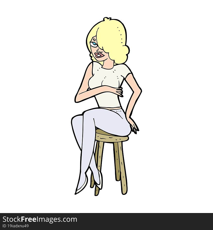 cartoon woman sitting on bar stool