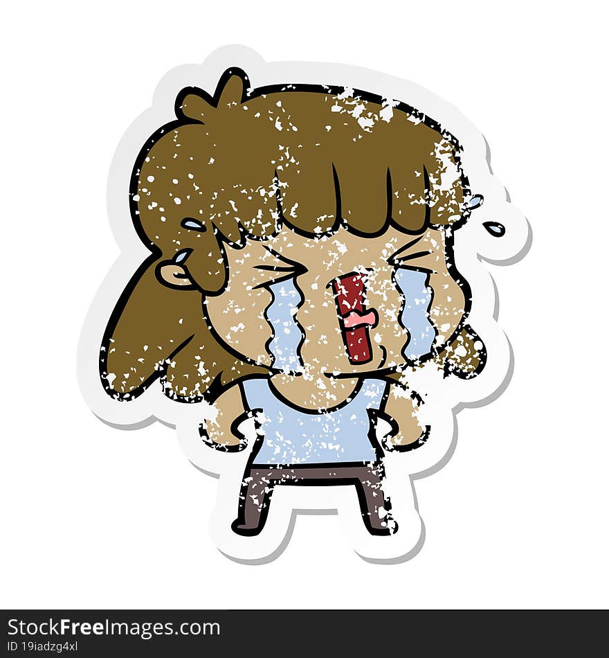 distressed sticker of a cartoon woman in tears