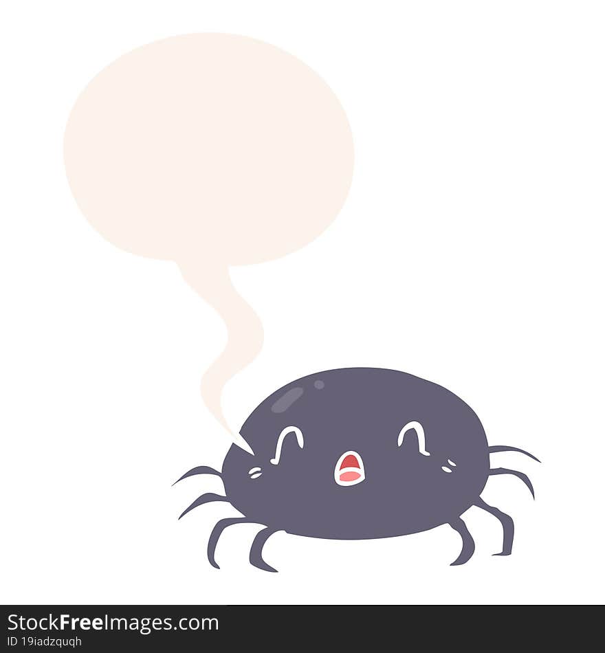 cartoon halloween spider and speech bubble in retro style