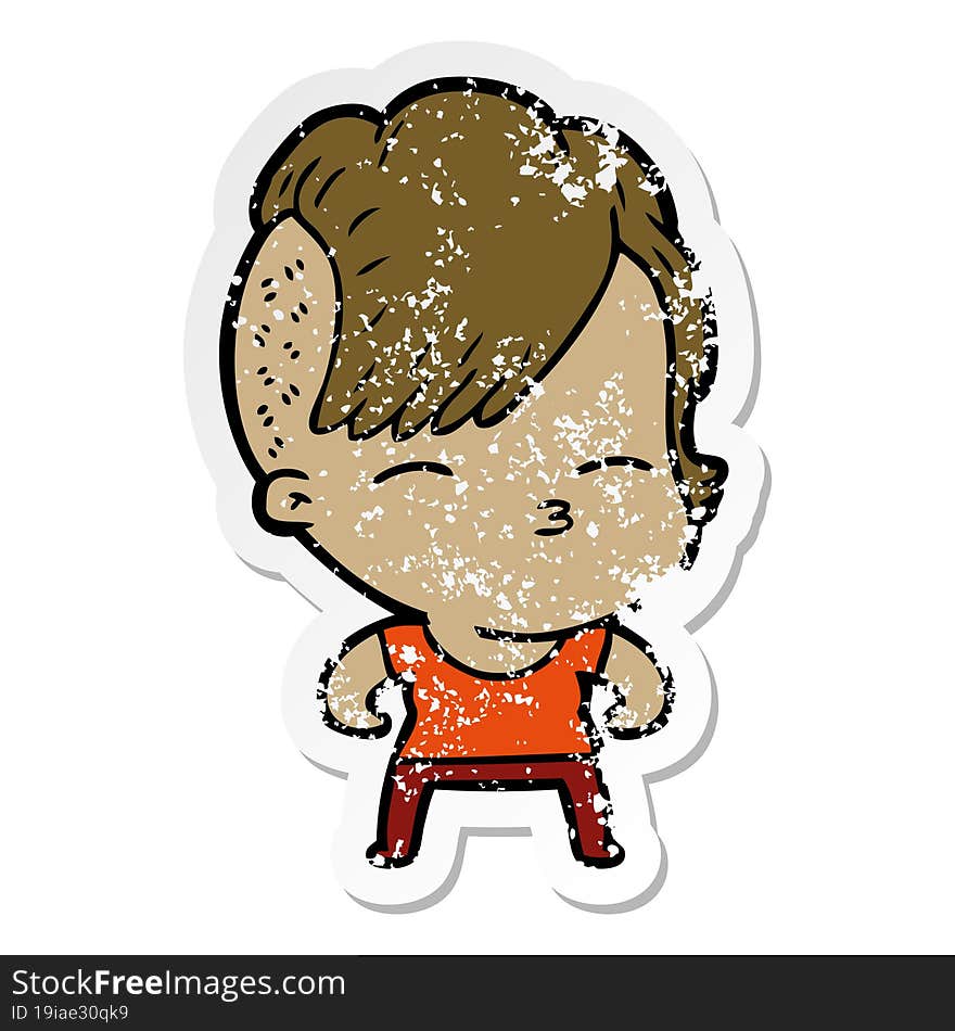 distressed sticker of a cartoon girl muscle posing