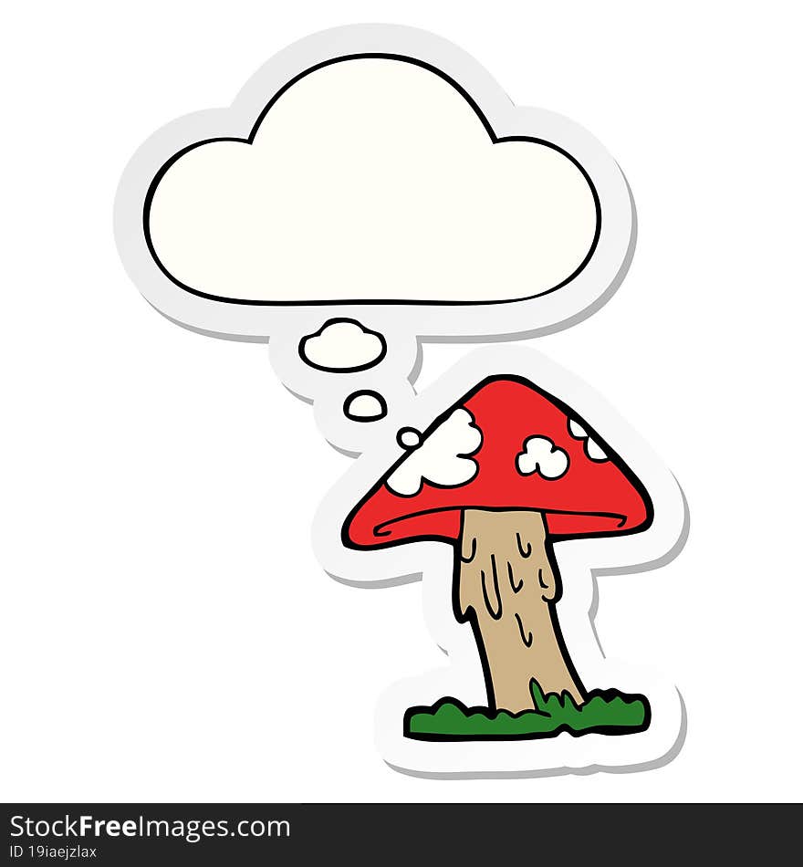 cartoon mushroom and thought bubble as a printed sticker