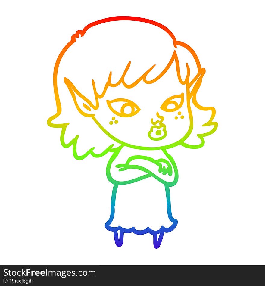 rainbow gradient line drawing pretty cartoon elf girl