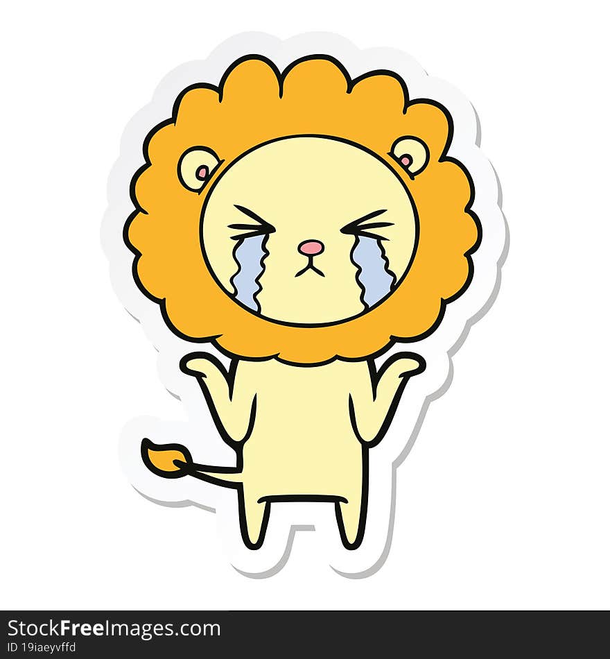 sticker of a cartoon crying lion