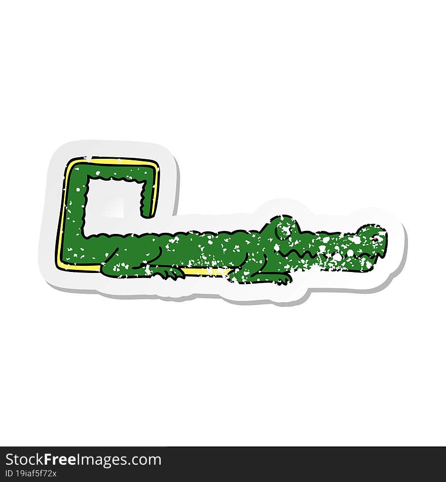 Distressed Sticker Of A Quirky Hand Drawn Cartoon Crocodile