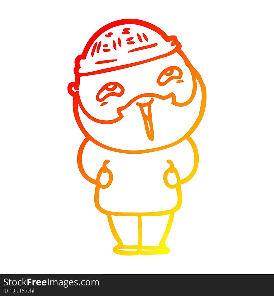 Warm Gradient Line Drawing Cartoon Happy Bearded Man