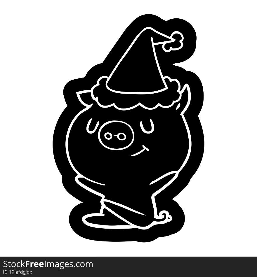 happy cartoon icon of a pig wearing santa hat