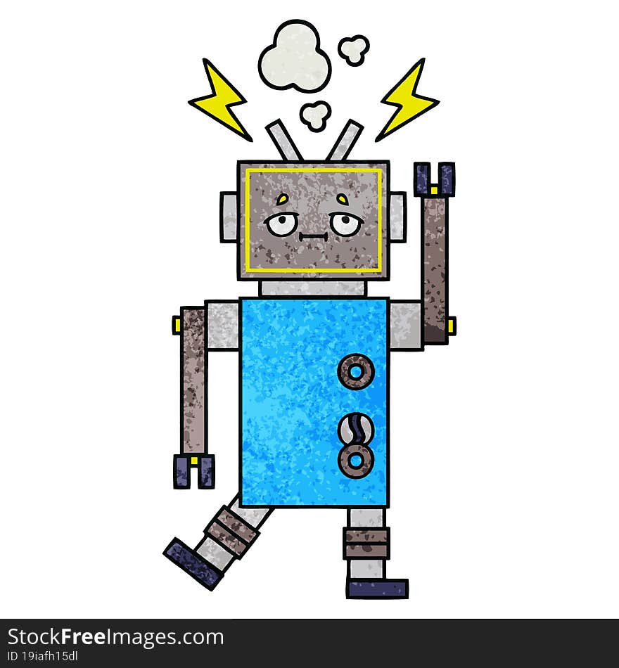 retro grunge texture cartoon malfunctioning robot