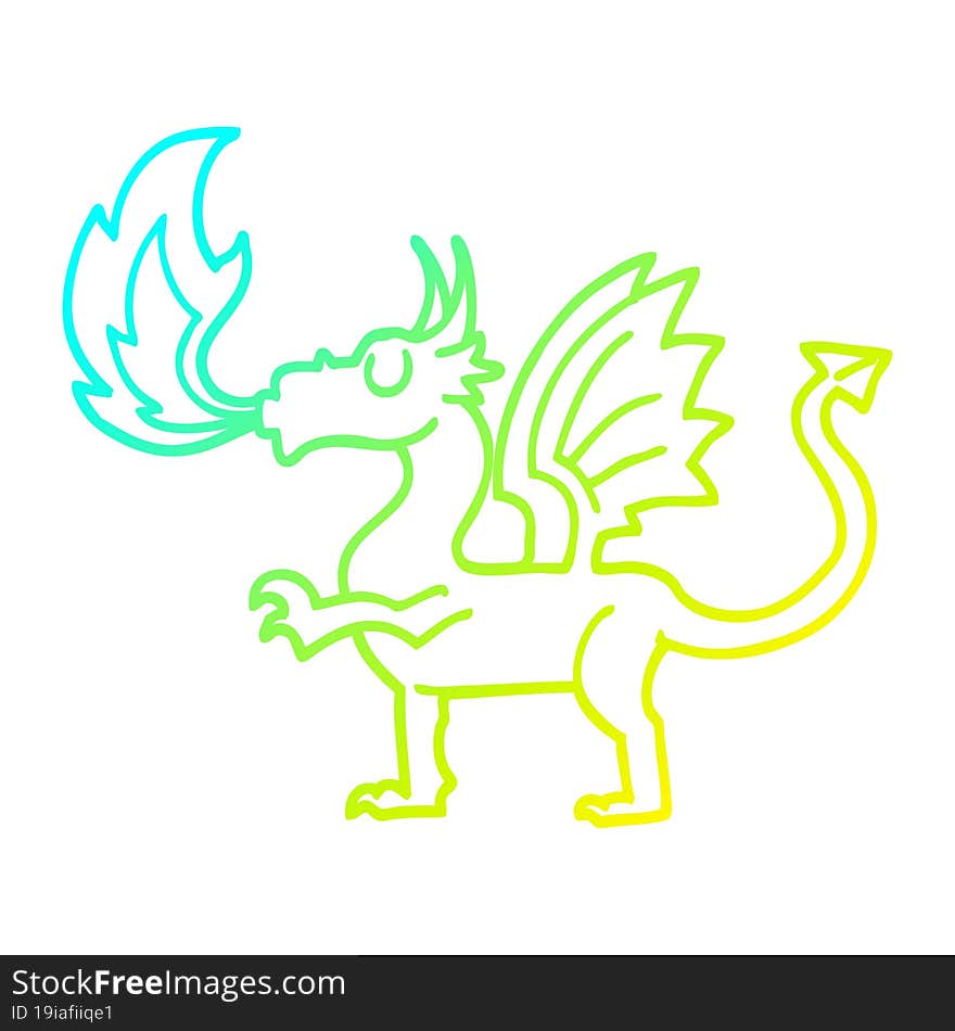 cold gradient line drawing of a cartoon red dragon