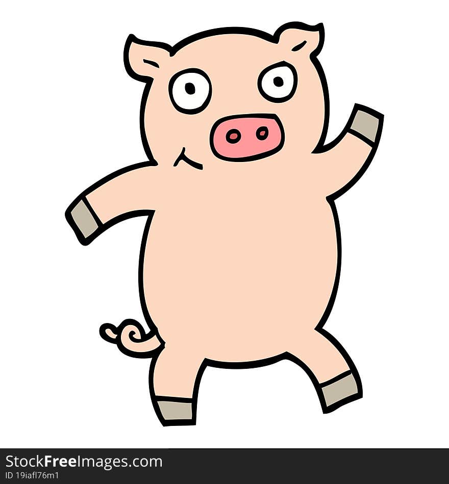 Hand Drawn Doodle Style Cartoon Dancing Pig