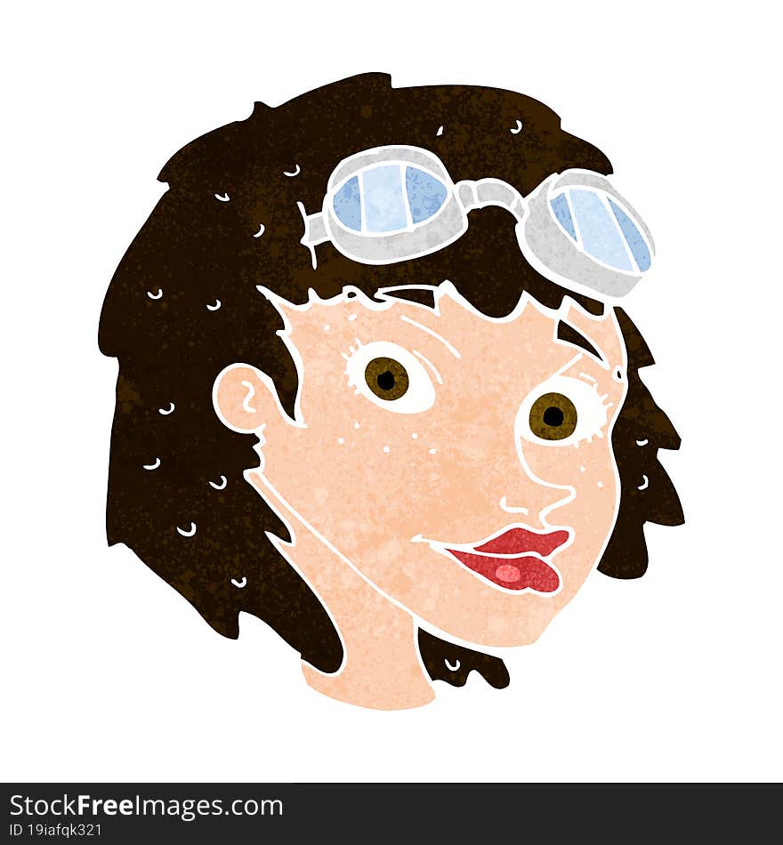 cartoon happy woman wearing aviator goggles