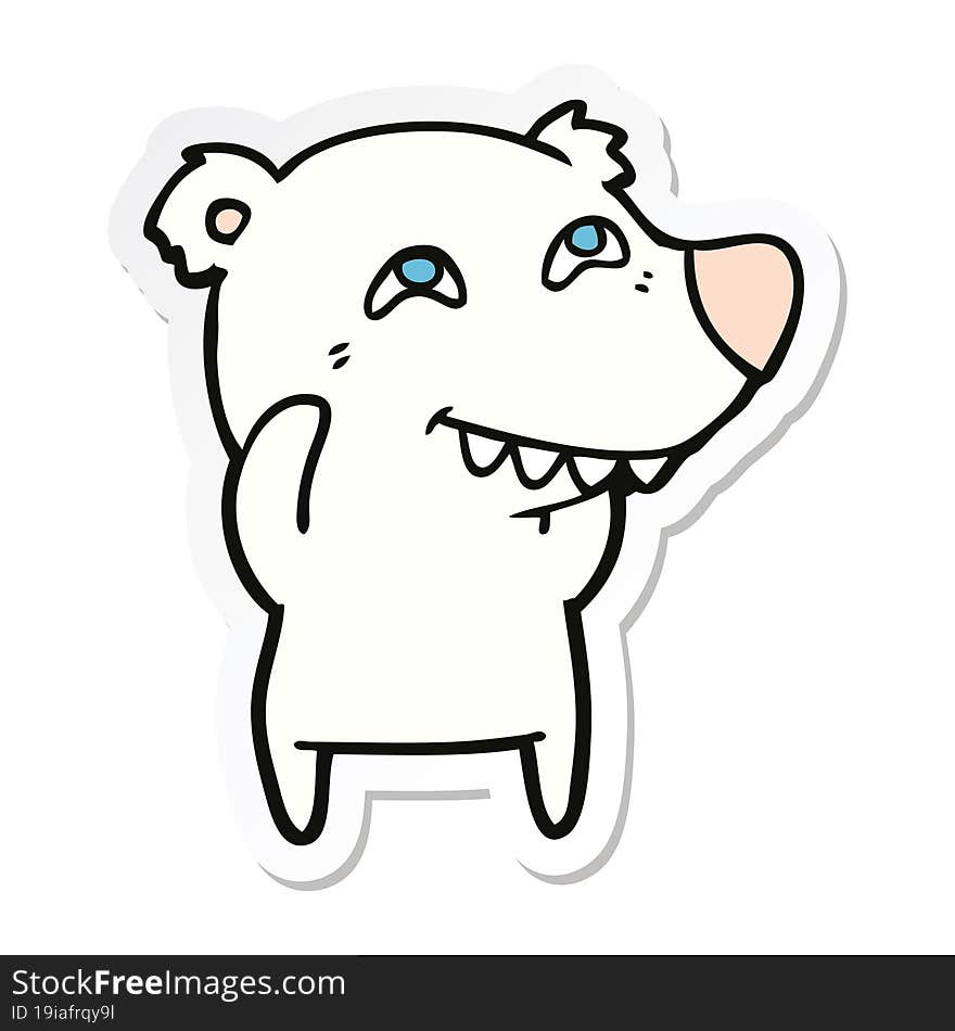 sticker of a cartoon polar bear showing teeth