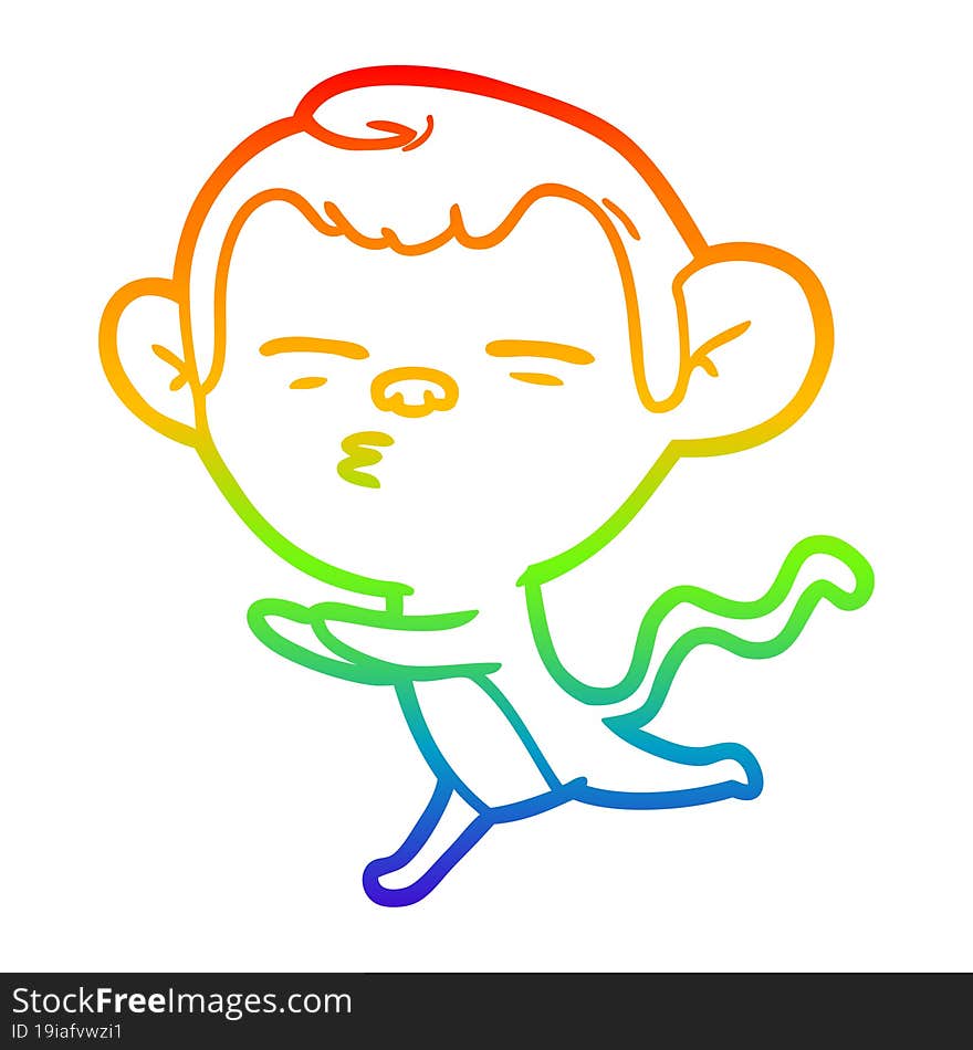 rainbow gradient line drawing of a cartoon suspicious monkey