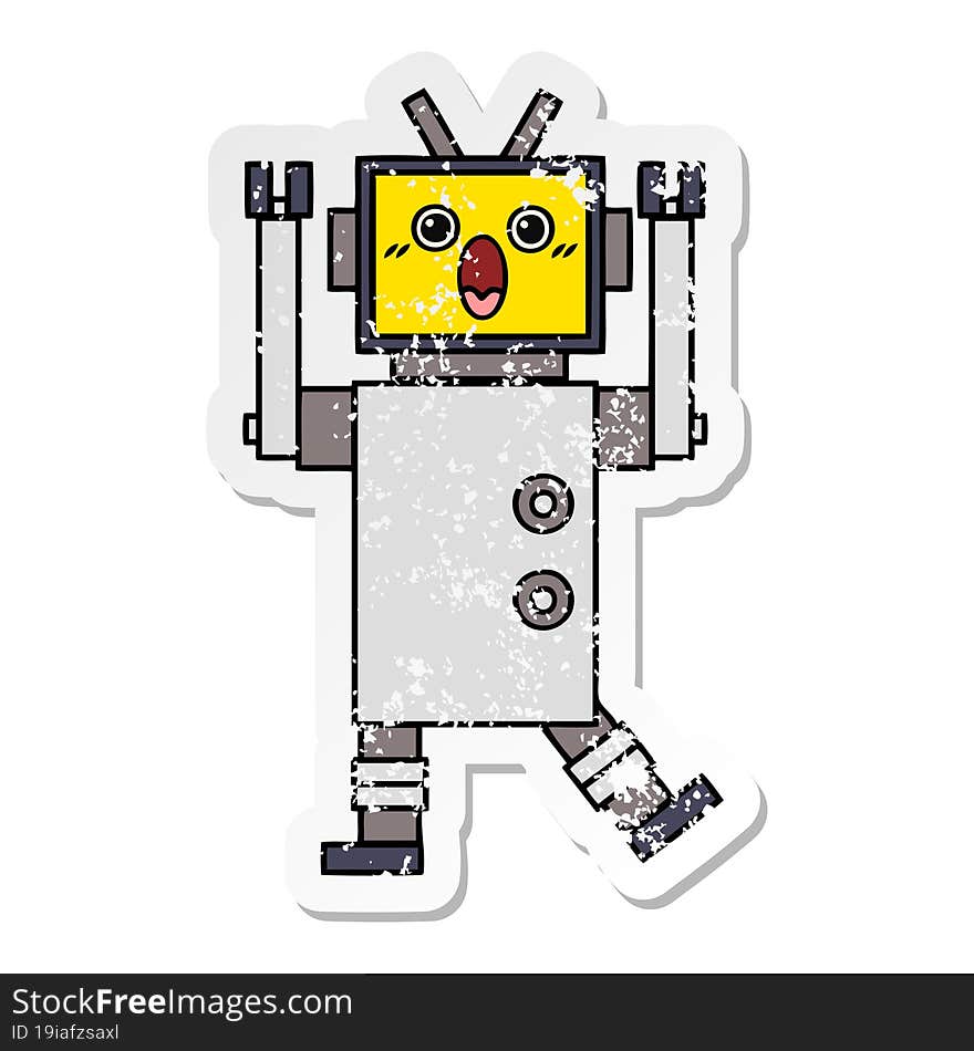 distressed sticker of a cute cartoon robot