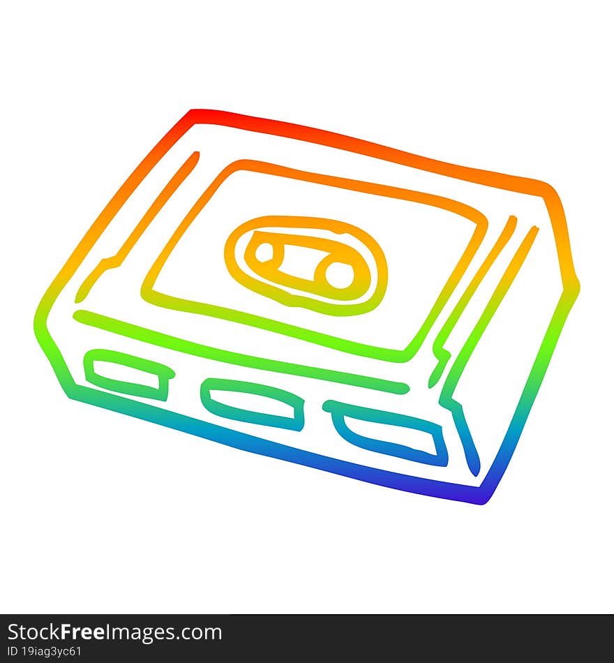 rainbow gradient line drawing of a cartoon retro tape cassette