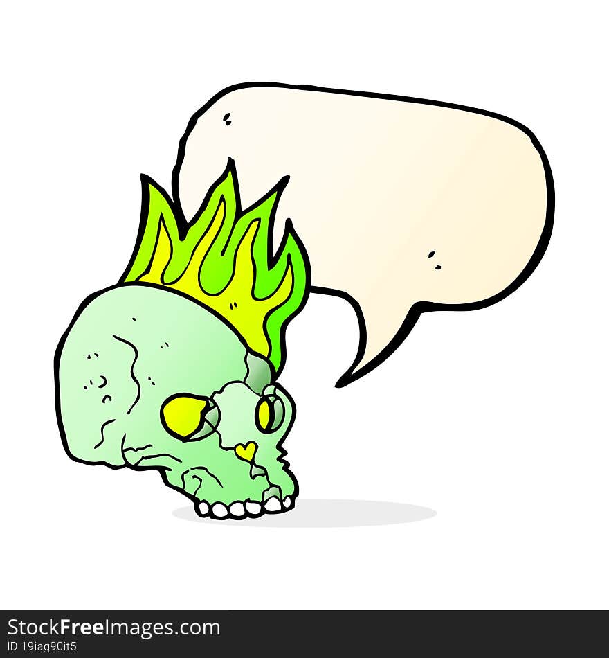 cartoon spooky skull with speech bubble